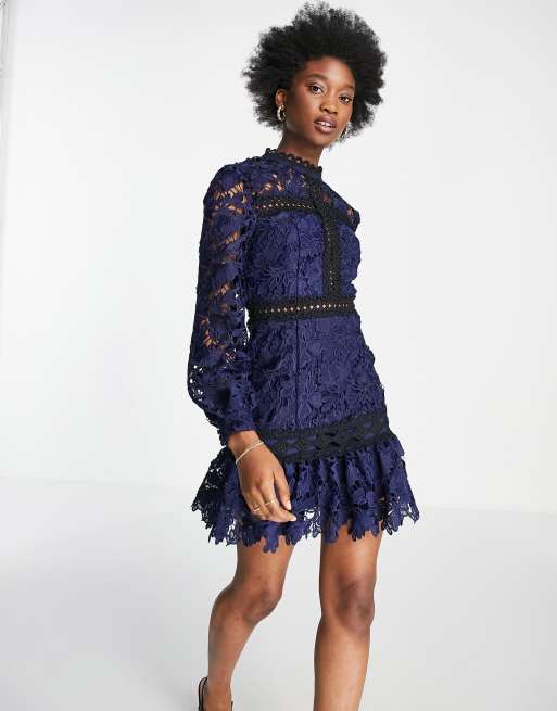 Blue floral 2024 lace dress