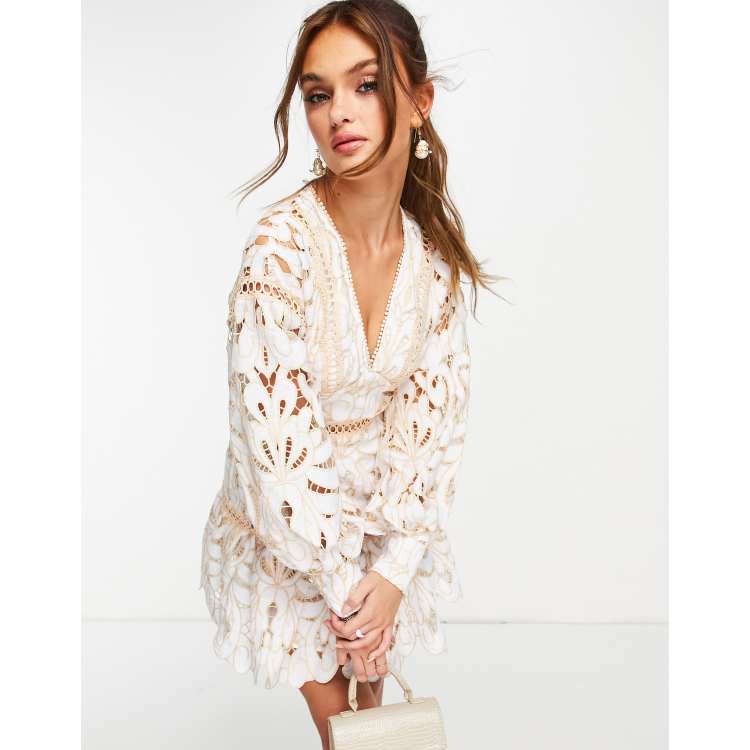 ASOS Design Floral lace mini dress with pep hem and contrast