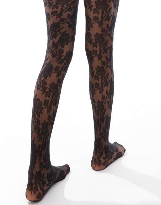 ASOS DESIGN floral lace tights in black