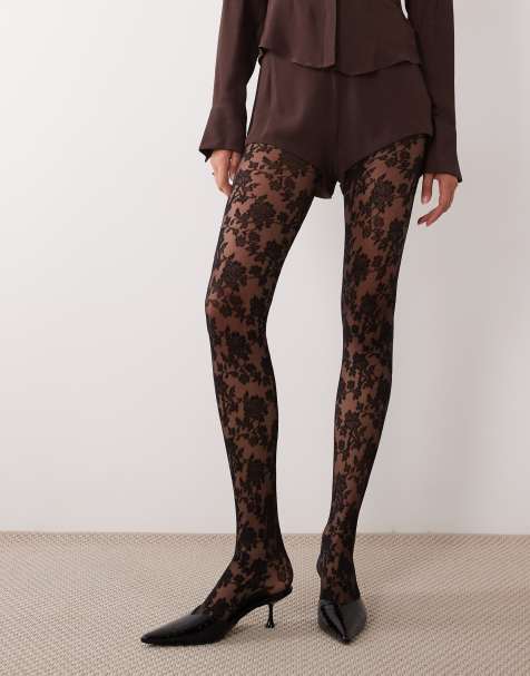 ASOS DESIGN floral lace tights in black - view 1