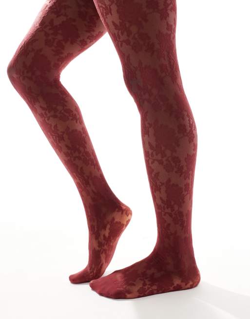 Burgundy lace tights hotsell