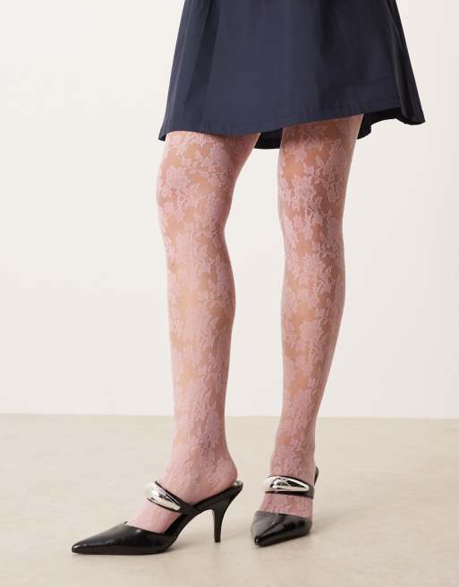 ASOS DESIGN floral lace tights in light pink
