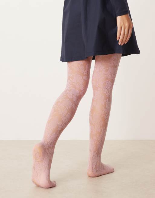 ASOS DESIGN floral lace tights in light pink