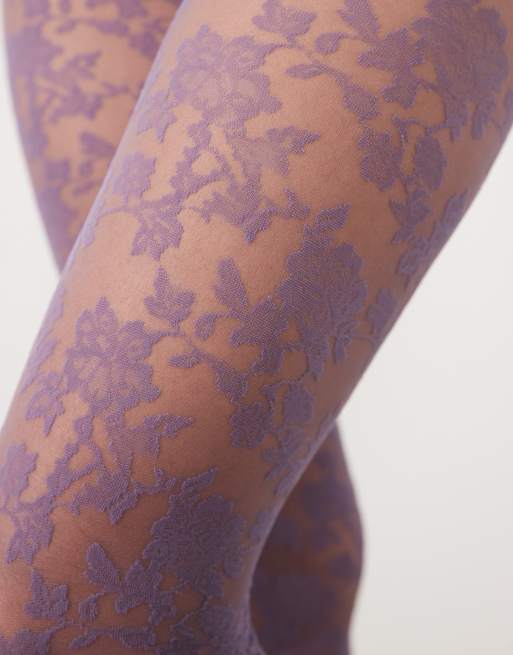 ASOS DESIGN floral lace tights in lilac, 3 of 3