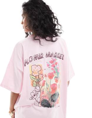 ASOS DESIGN - Floral Market - Oversize-T-Shirt in Rosé-Rosa