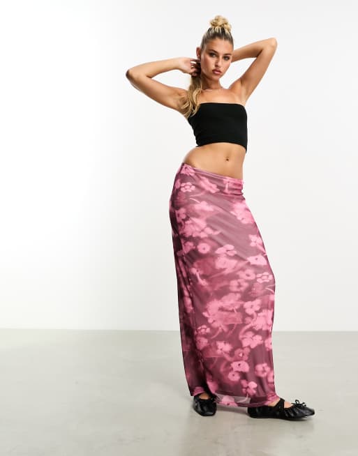 ASOS DESIGN floral mesh maxi skirt co ord in pink