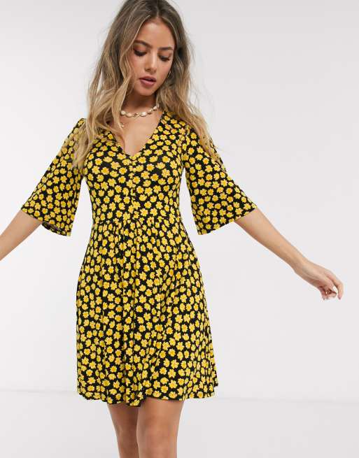 button front swing dress