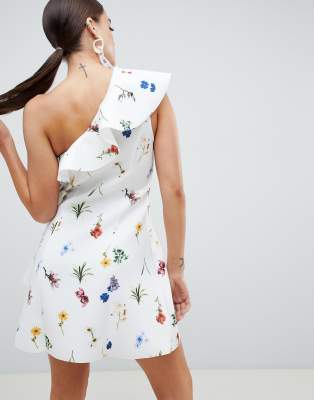 white floral ruffle dress
