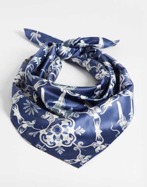 ASOS DESIGN floral pattern satin bandana in navy - view 1