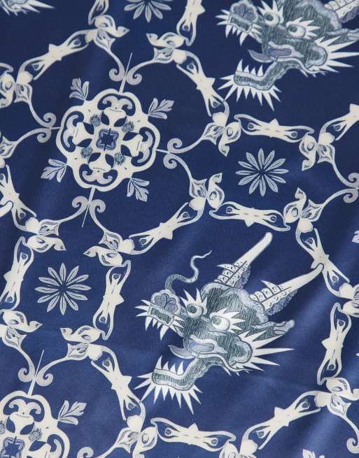 ASOS DESIGN floral pattern satin bandana in navy, 2 of 4