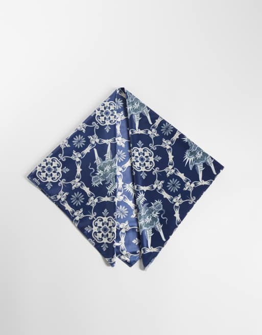 ASOS DESIGN floral pattern satin bandana in navy, 4 of 4