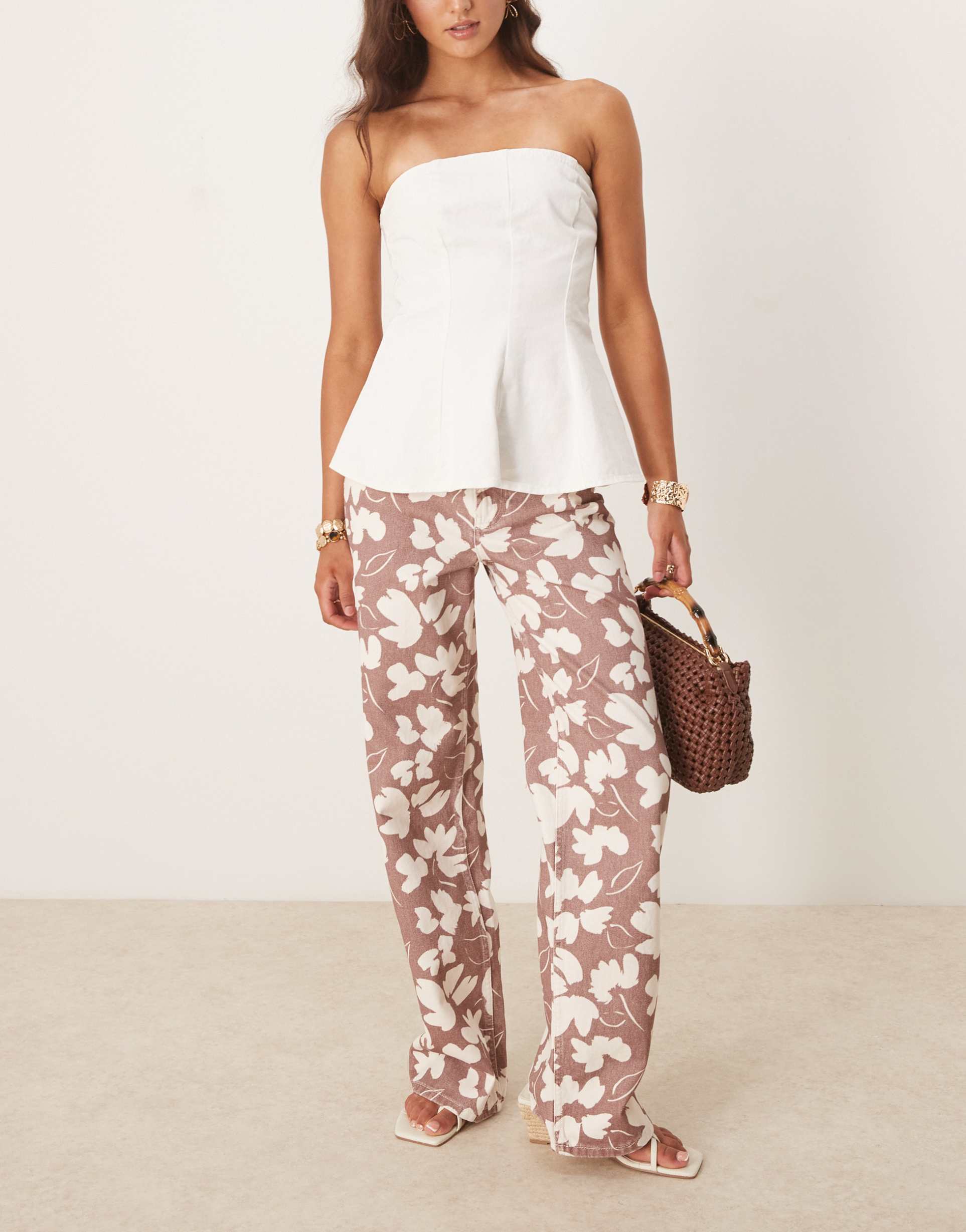 asos design floral print dad jeans in rust