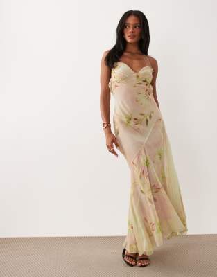 Asos Design Floral Print Leaf Cami Strap Maxi Dress In Multi