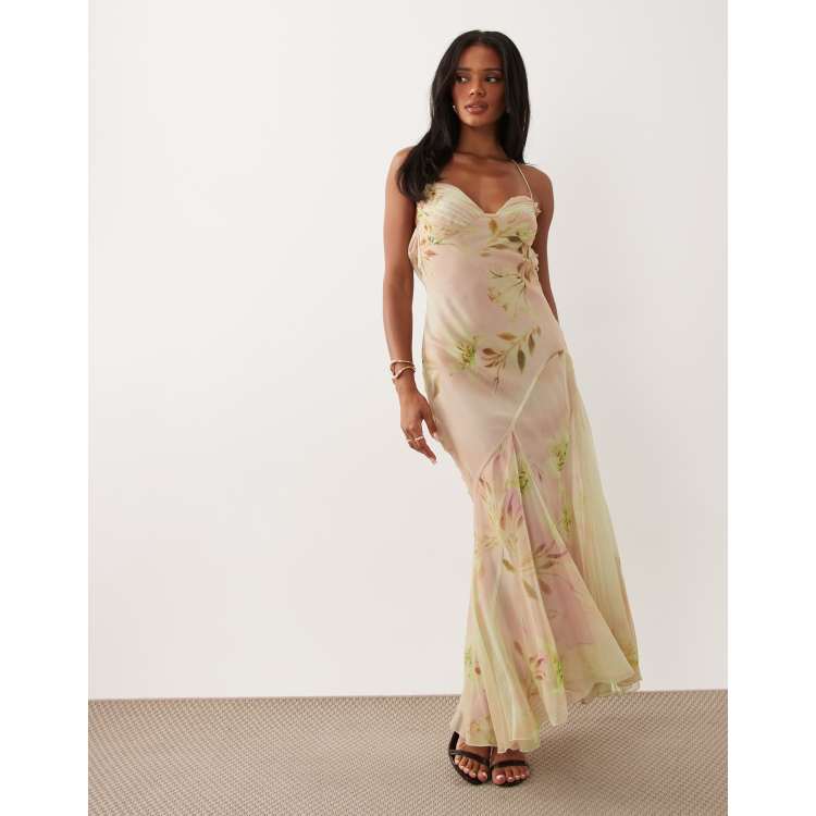 green and pink floral maxi dress JULIANNA DRESS