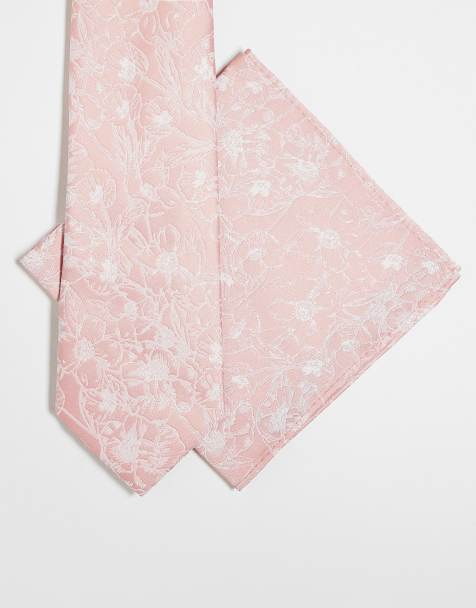 ASOS DESIGN floral print tie and pocket square in pink - view 1