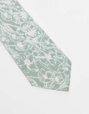 Asos Design Floral Print Tie In Green