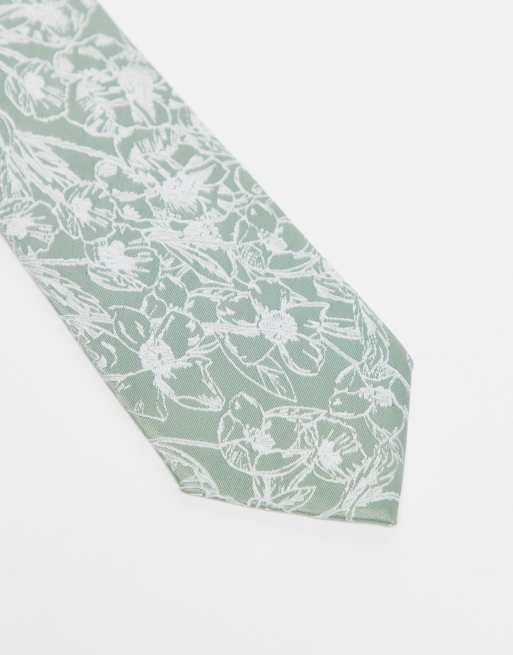 ASOS DESIGN floral print tie in sage green, 2 of 3