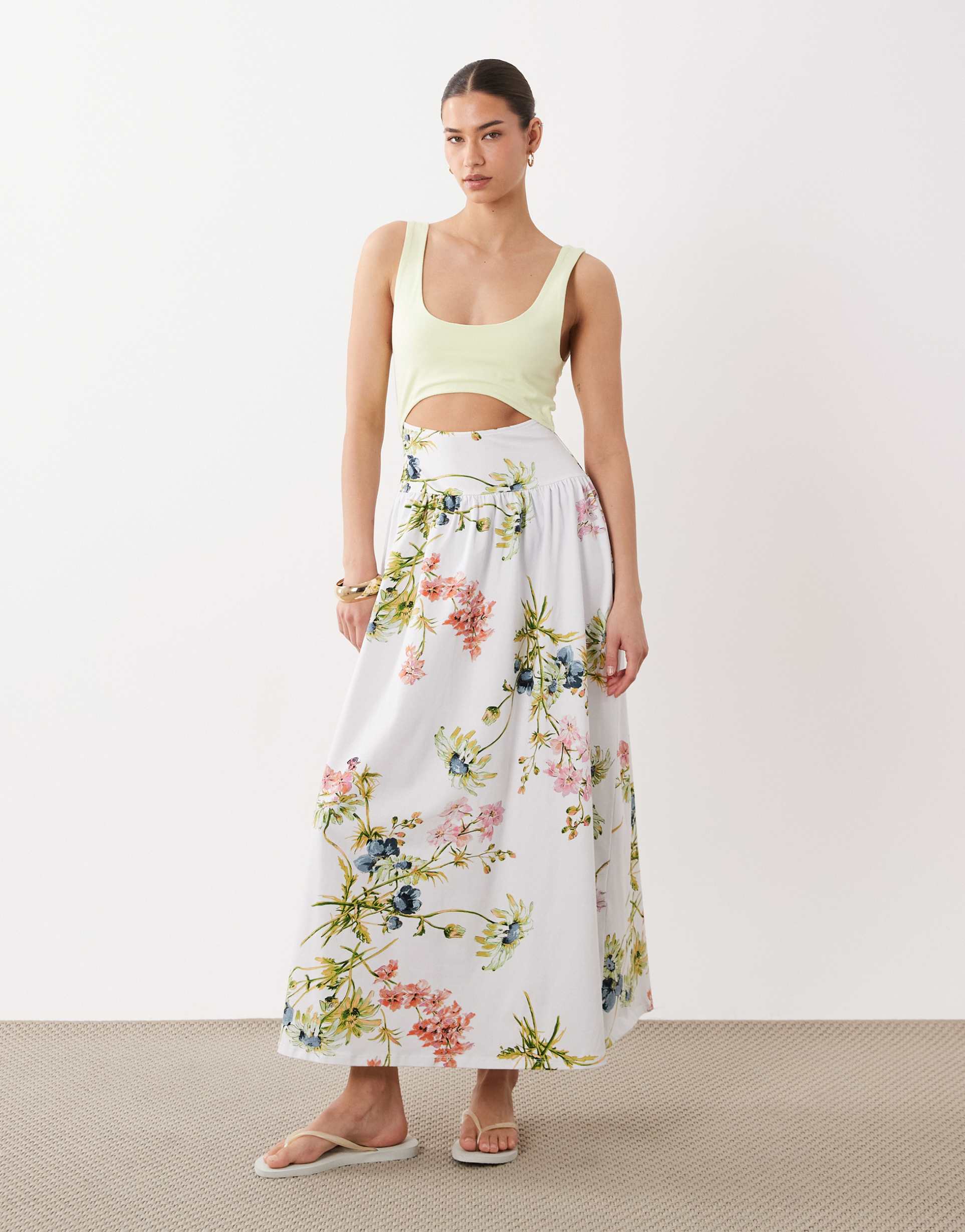 asos design floral printed cut out detail midaxi dress