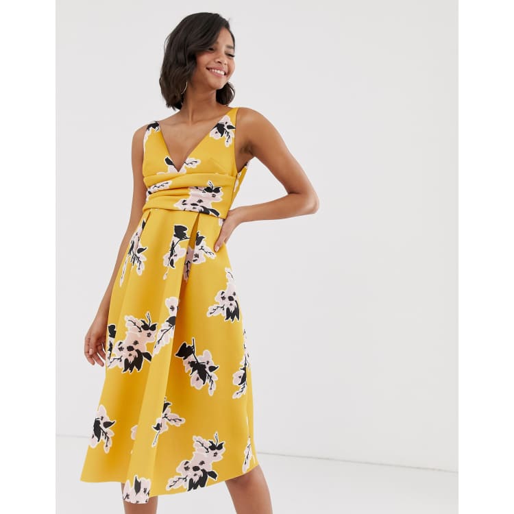 ASOS DESIGN floral prom midi dress with wrap waist detail ASOS