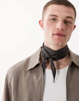 Asos Design Floral Satin Triangle Neck Scarf In Brown
