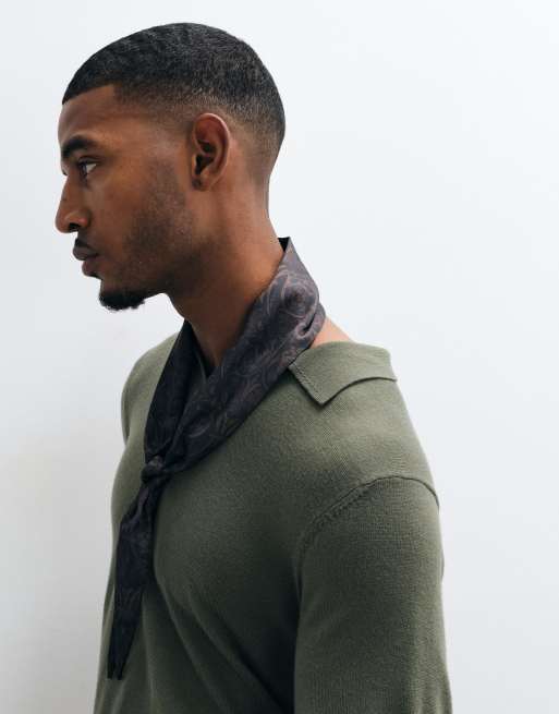 ASOS DESIGN floral satin triangle neck scarf in brown, 2 of 3