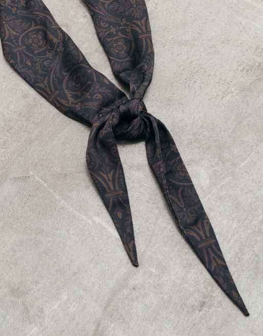 ASOS DESIGN floral satin triangle neck scarf in brown, 3 of 3