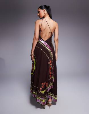 Asos Design Floral Scarf Embellished Full Skirt Maxi Dress