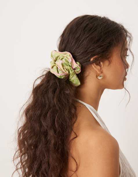 ASOS DESIGN floral scrunchie with pink contrast piping - view 1