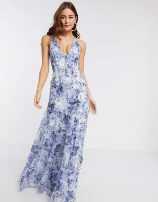 asos design embellished floral strappy back maxi dress