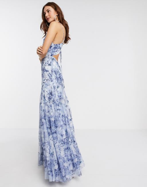 Asos design embellished floral 2025 strappy back maxi dress