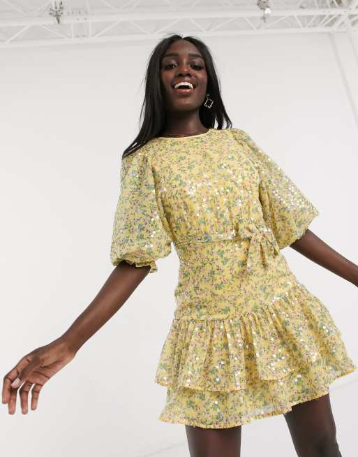 Asos yellow sequin store dress