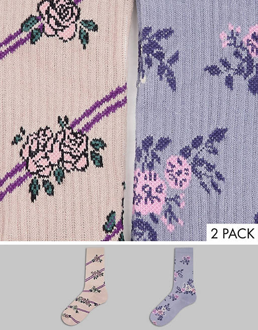 ASOS DESIGN floral sports sock 2 pack