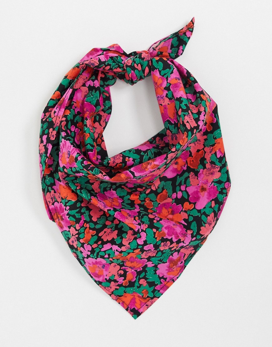 ASOS DESIGN floral square bandana scarf in black