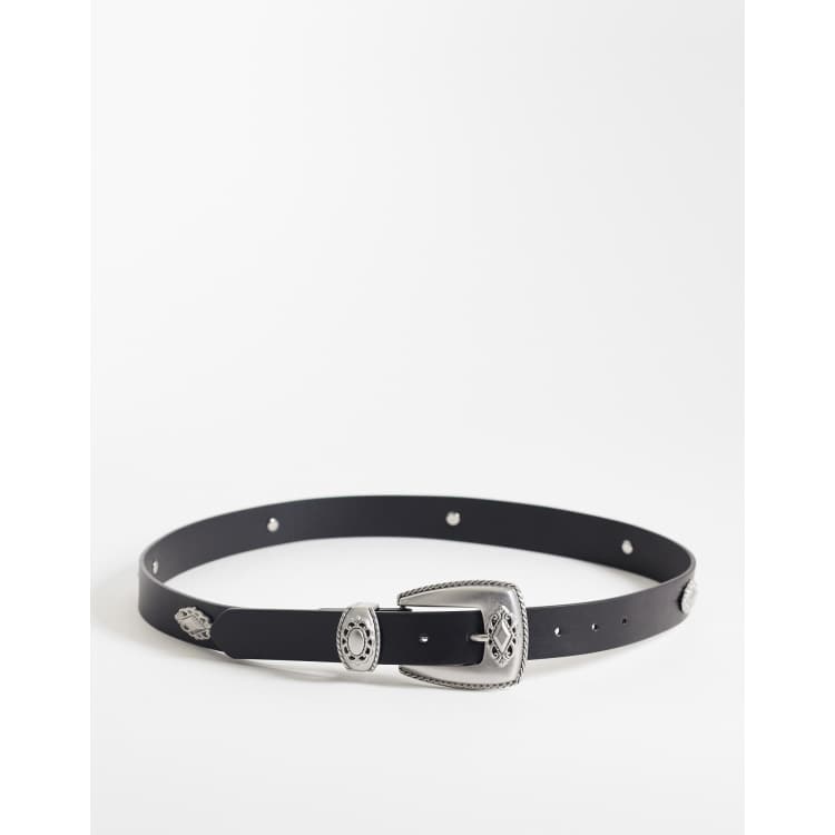 ASOS DESIGN floral studded faux leather belt with silver  display picture 1