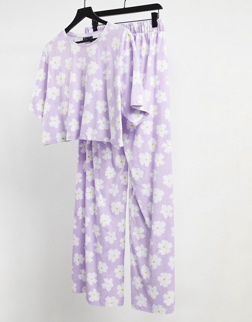 ASOS DESIGN floral tee & wide leg trouser pyjama set in lilac