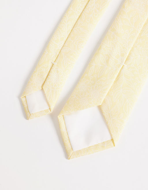 ASOS DESIGN floral textured neck tie and pocket square set in yellow, 3 of 3