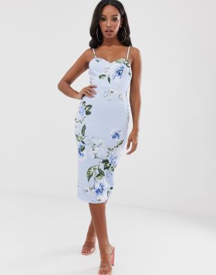 asos design floral tie back midi dress