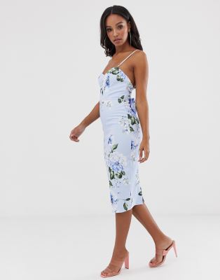 asos design floral tie back midi dress