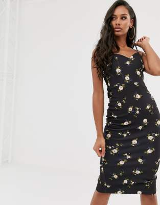 asos design floral tie strap prom midi dress
