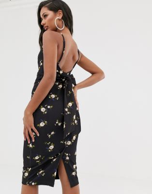 asos design floral tie back midi dress