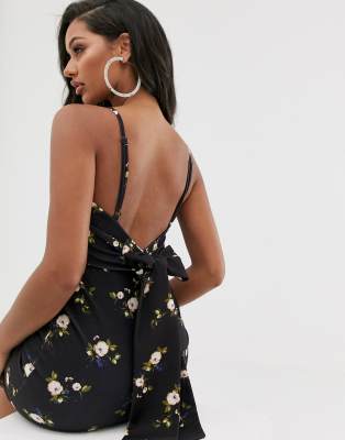asos design floral tie back midi dress