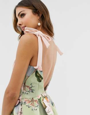 asos design floral tie back midi dress