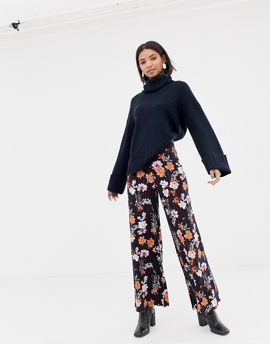 ASOS DESIGN floral wide leg trouser with deep waistband-Multi