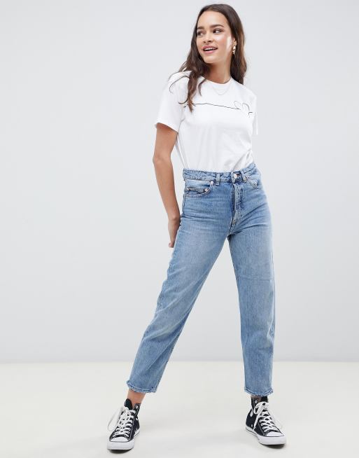 ASOS DESIGN - Florence Authentic - Jeans dritti lavaggio stone wash chiaro
