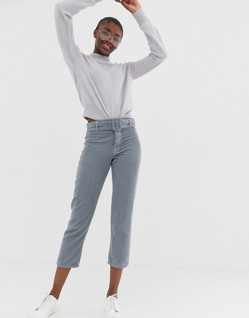 ASOS DESIGN – Florence Authentic – Jeans i grov manchester med raka ben och spänne-Blå