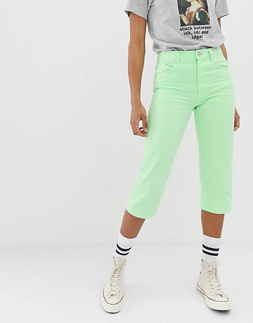 ASOS DESIGN Florence authentic straight leg cropped jeans in washed neon lime
