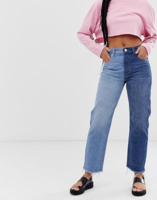 two tone straight leg jeans