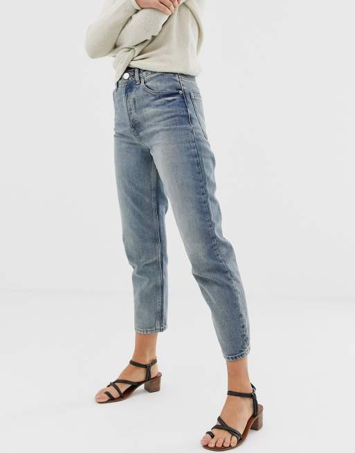 ASOS DESIGN florence authentic straight leg jeans in aged stonewash blue MBLUE