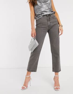 Asos Design Florence Authentic Straight Leg Jeans In Dark Gray Wash-grey