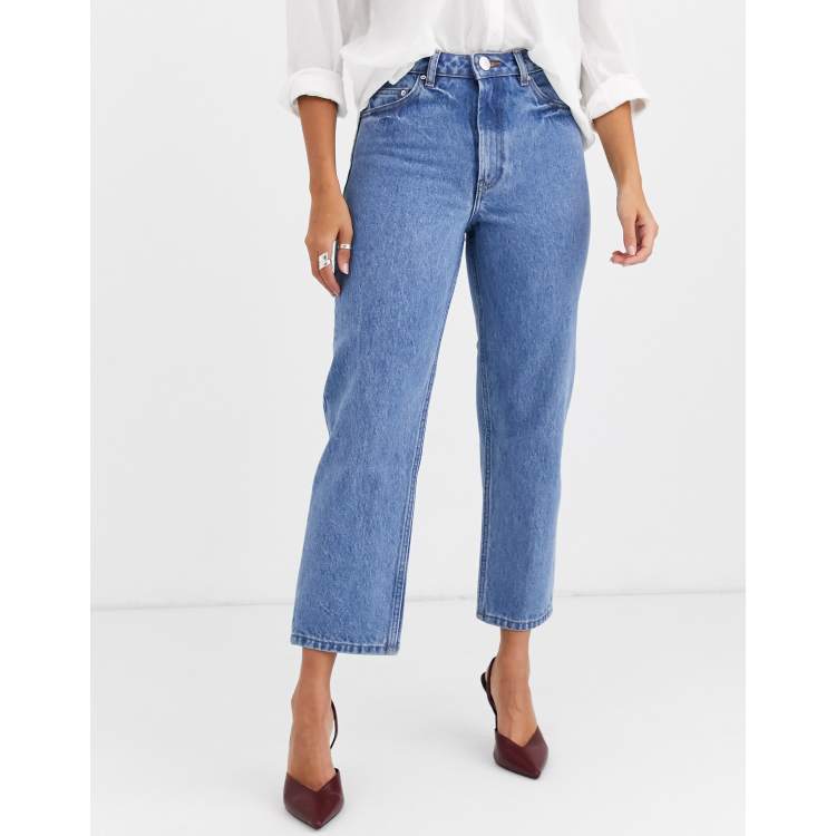 ASOS DESIGN florence authentic straight leg jeans in pretty mid stonewash blue